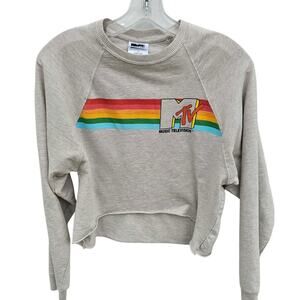 MTV Women's Raw Edge Fleece Cropped Sweatshirt S